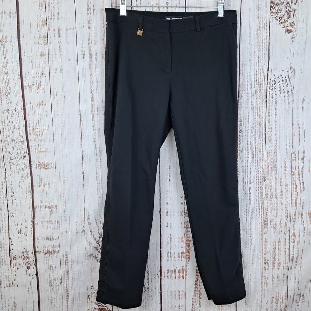 Karl Lagerfeld Paris Womens‎ 10 Black Slim Leg Tailored Pants Trousers